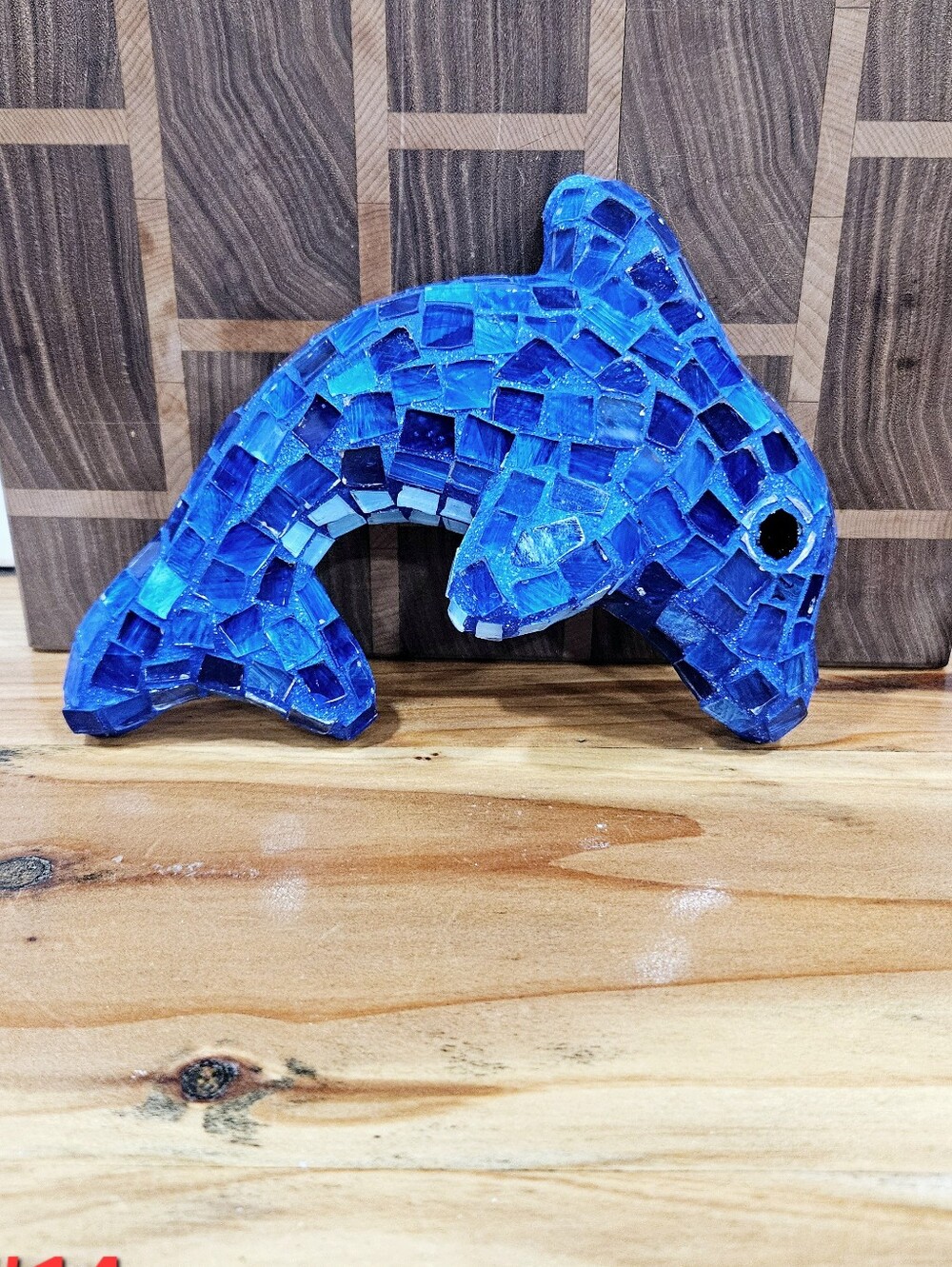Blue Glass Mosaic Dolphin Ceramic Wall Decor Ready To Hang Accent 5.5" x 8"